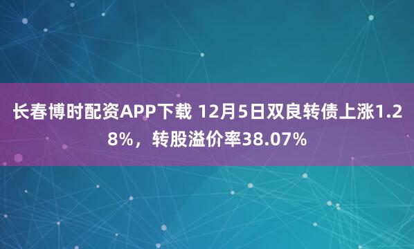 长春博时配资APP下载 12月5日双良转债上涨1.28%，转股溢价率38.07%